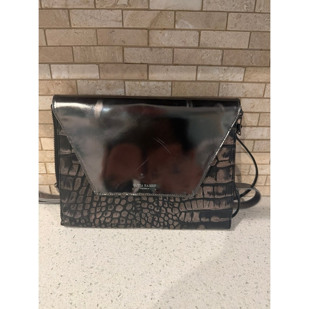 Olivia Harris Tribeca Amanda clutch iPad case Crossbody Purse silver crocodile
